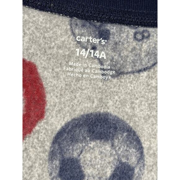 Carter's Kid Boys 1-Piece Football Sports Fleece Footie Grey Pajamas Size 14 - Picture 2 of 6